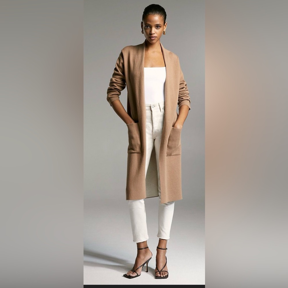 Babaton Camel Long Open-Front Cardigan Sweater